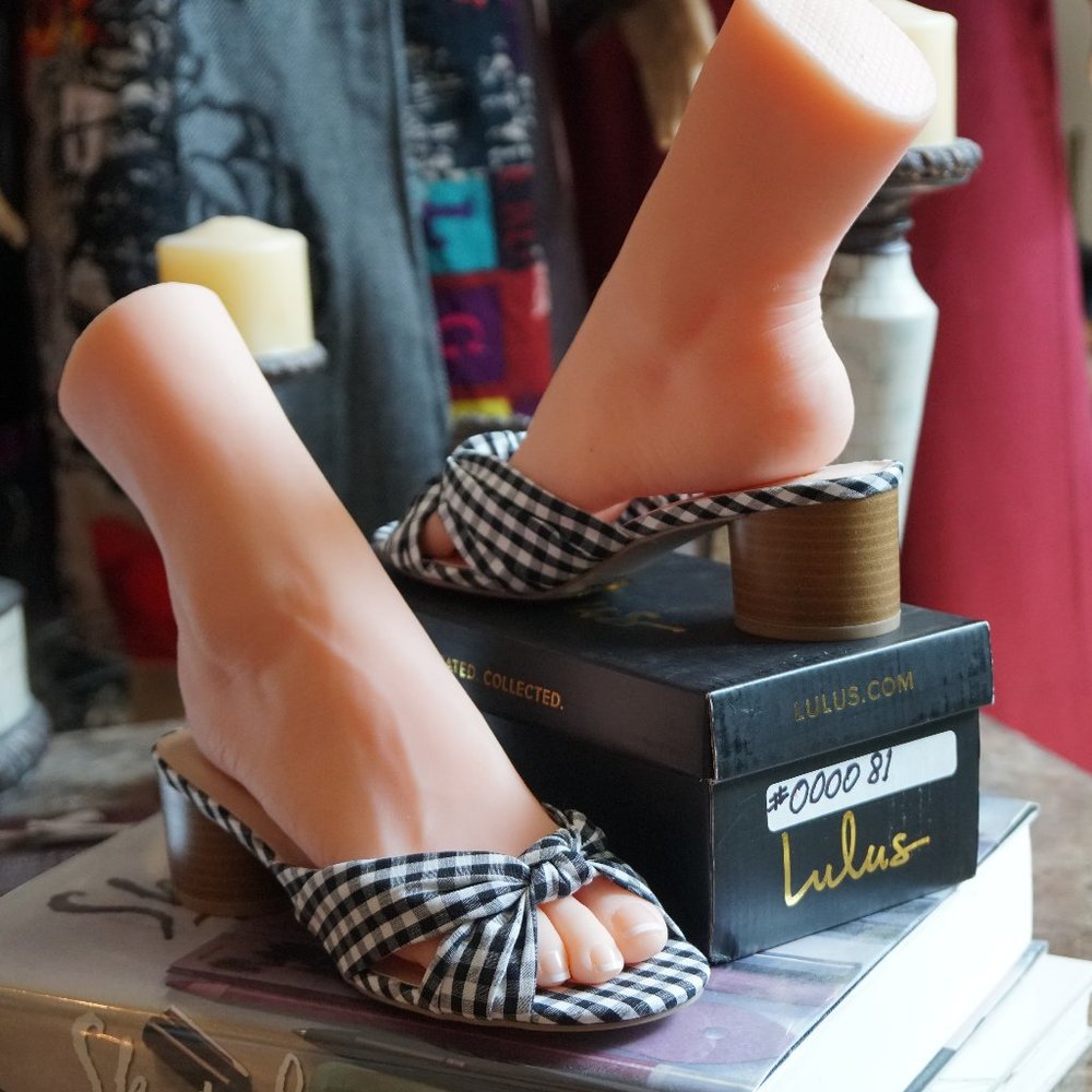 Lulus "Luca" Black and White Gingham Mules Sz8 NIB